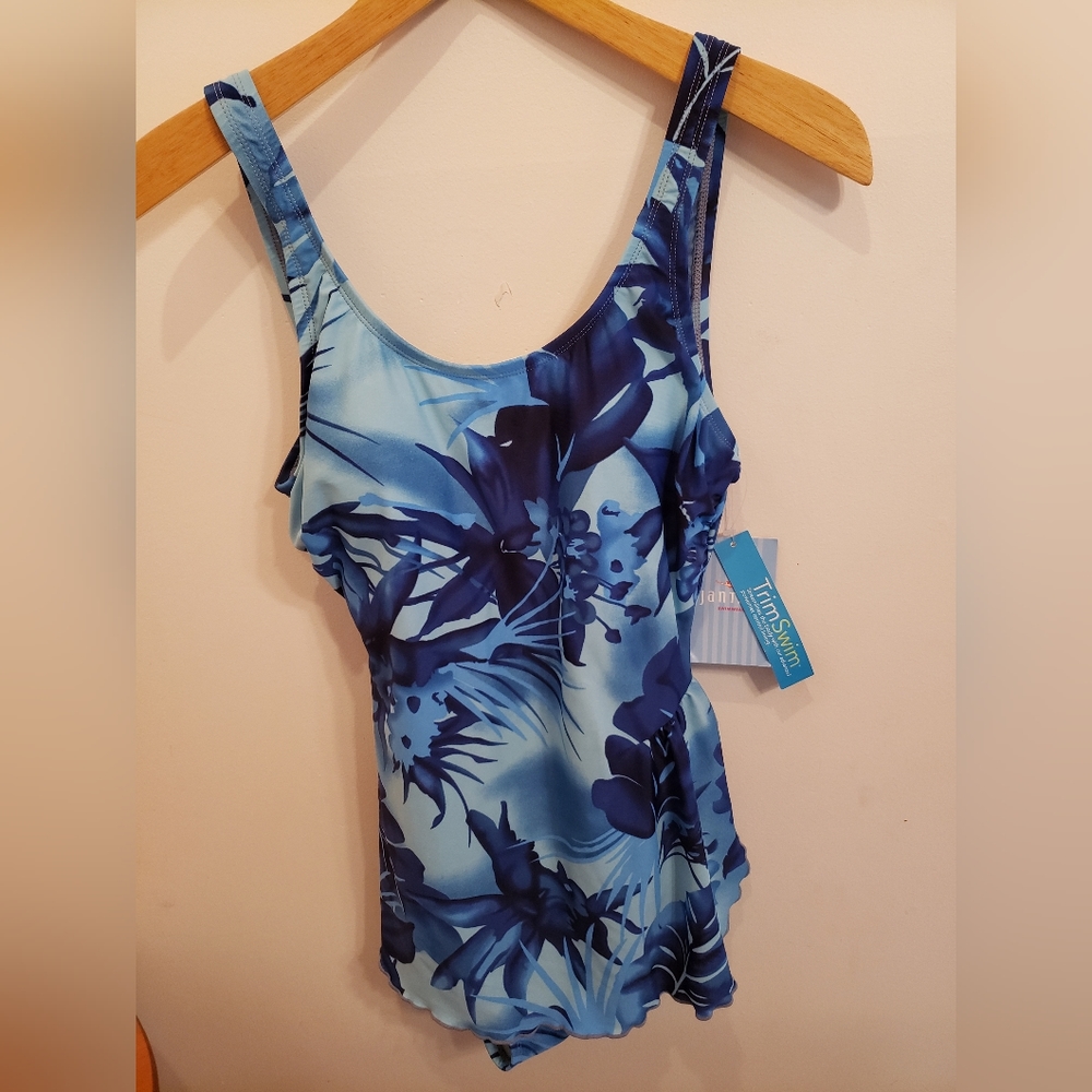 Jantzen one piece blue tropical print swimsuit size 12